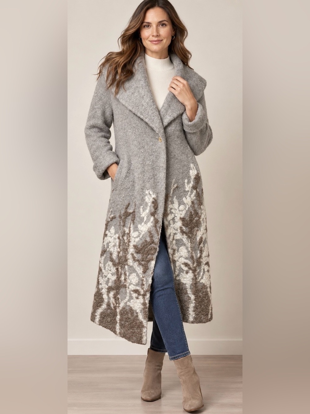 Anthropologie Angel of the North Floral Long Sweater Coat L - Picture 2 of 13